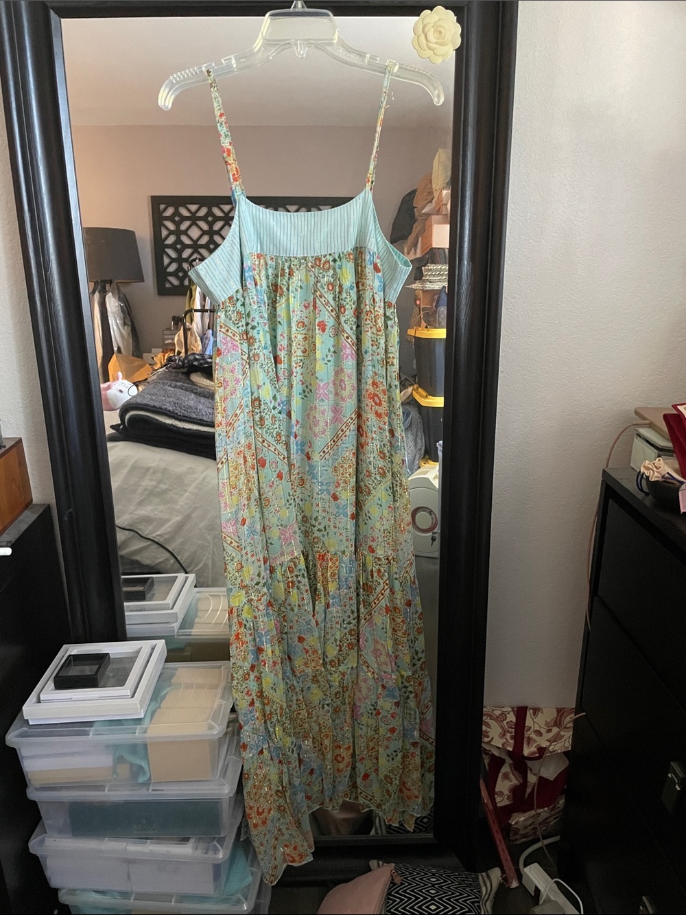 RAGA Mint Floral Patchwork Spaghetti-Strap Midi Dress